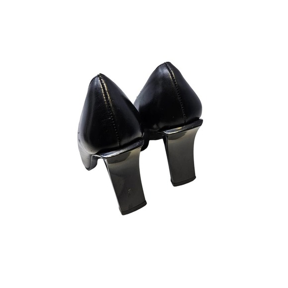 Vintage Y2K BCBG 7.5 Black Leather Mary Jane Heels Chunky Square Toe Goth - Picture 5 of 6